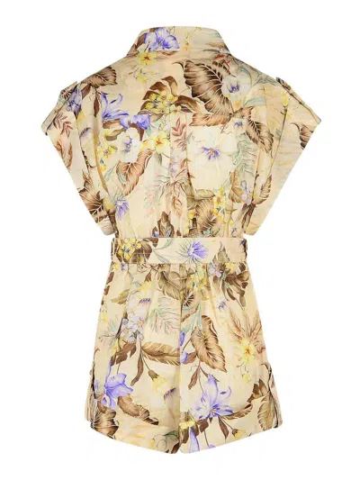 Zimmermann Coco One-piece Jumpsuit In Beige Linen