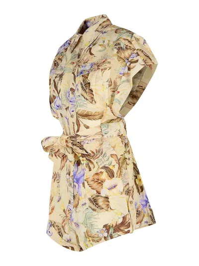 Zimmermann Coco One-piece Jumpsuit In Beige Linen