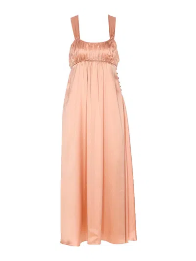 Chloé Sleeveless Shirred Silk Satin Midi Dress