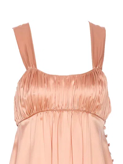 Chloé Sleeveless Shirred Silk Satin Midi Dress