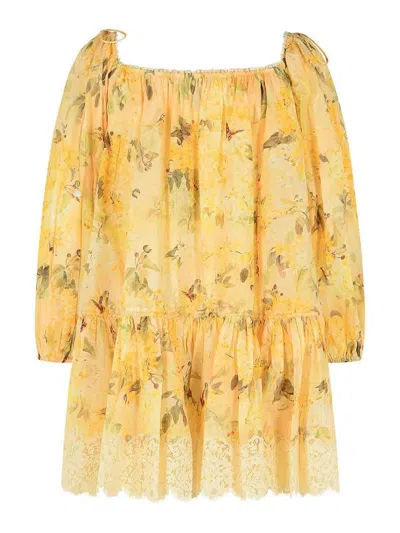 Zimmermann Cascadian Yellow Cotton Mini Dress Botanical Flora In Yellow