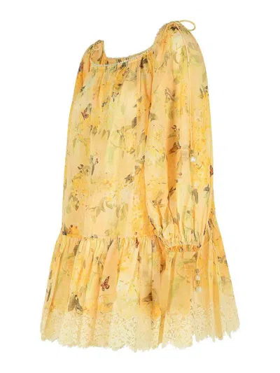 Zimmermann Cascadian Yellow Cotton Mini Dress Botanical Flora In Yellow