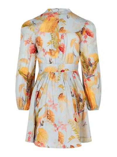 Zimmermann Plunge Low-cut Mini Dress In Light Blue Linen