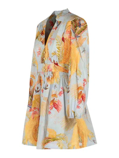 Zimmermann Plunge Low-cut Mini Dress In Light Blue Linen