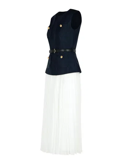 Self-portrait Womens Pleated Sleeveless Woven Midi Dress Blue In Blue