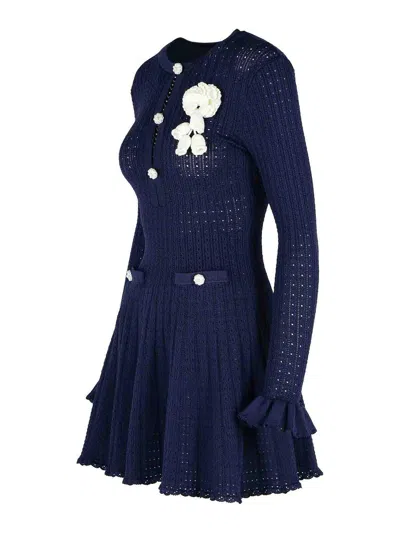 Self-portrait Self Portrait Women Perforated Knit Short Dress With Removable Lace Brooch