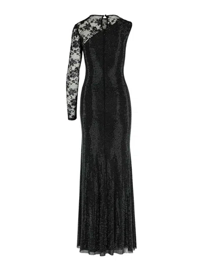 Self-portrait Self Portrait Women Black Rhinestone Mesh And Lace Maxi Dress