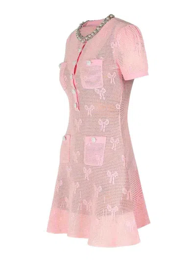 Self-portrait Self Portrait Pink Crochet Bow Mini Dress With Crystal Trim