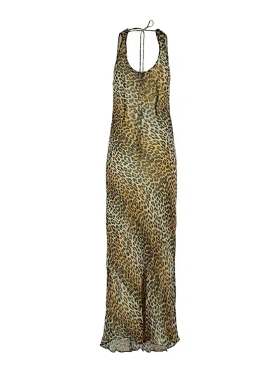 Ganni Leopard Print Viscose Long Dress
