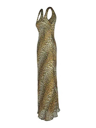 Ganni Leopard Print Viscose Long Dress