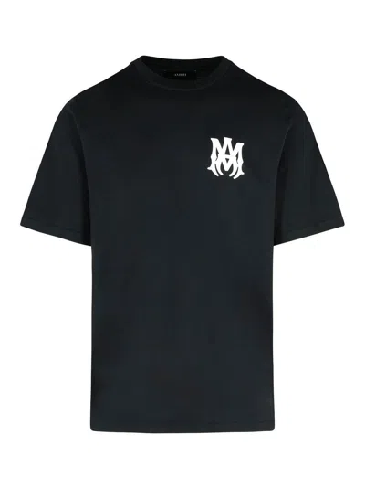 Amiri Black Crewneck T-shirt With Logo Print On The Front And Logo Lettering On The Rear In Cotton Man