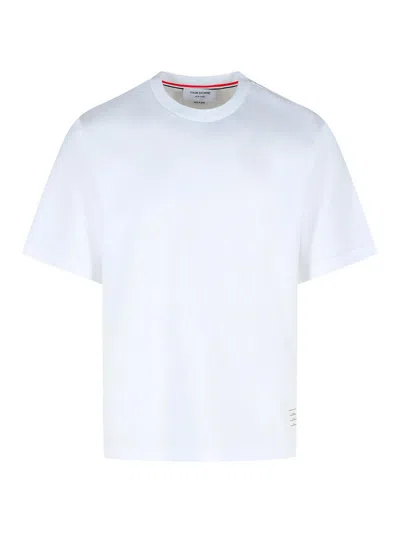 Thom Browne White Cotton T-shirt With Tricolor Stripe Detail In White