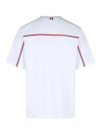 Thom Browne White Cotton T-shirt With Tricolor Stripe Detail In White
