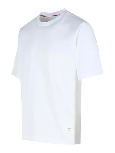 Thom Browne White Cotton T-shirt With Tricolor Stripe Detail In White