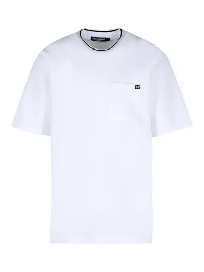 Dolce & Gabbana White Crewneck T-shirt With Logo Embroidery On The Front