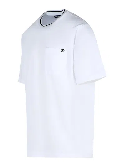 Dolce & Gabbana White Crewneck T-shirt With Logo Embroidery On The Front