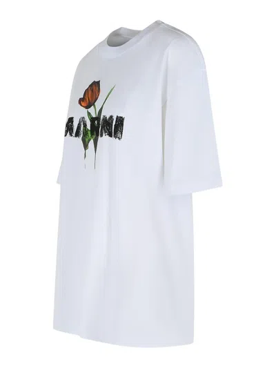 Marni White Cotton T-shirt With Tulip Print Women