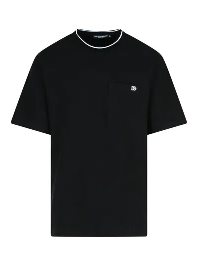 Dolce & Gabbana Black Crewneck T-shirt With Logo Embroidery On The Front