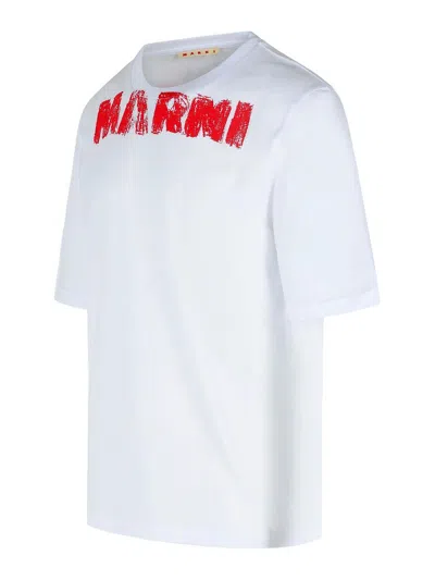 Marni White Cotton T-shirt With Maxi  Print