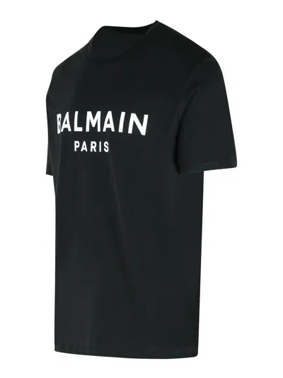 Balmain Black Crewneck T-shirt With Logo Lettering On The Front