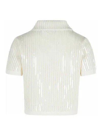 Self-portrait Ribbed Knit Cropped Polo Top In White