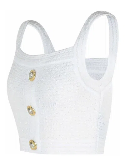 Balmain Cotton Blend Top Button Embellishments In White
