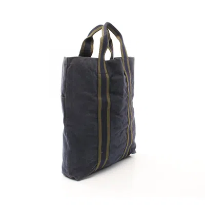 Pre-owned Hermes Khaki Navy Canvas Tote Bag ()
