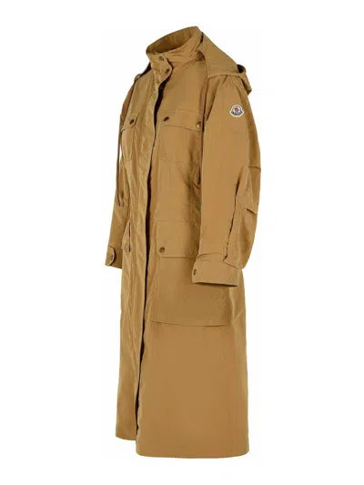 Moncler Nantes Beige Polyester Blend Parka In Multi
