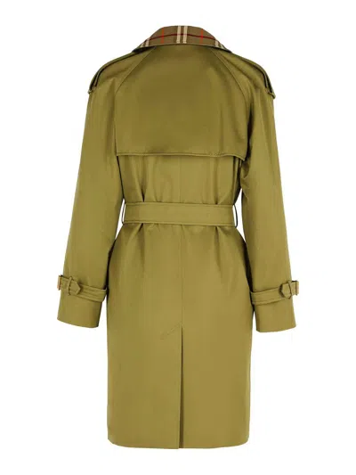 Burberry Short Green Cotton  Trench Coat In Green