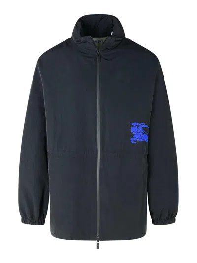 Burberry Black Polyamide Raincoat In Blue