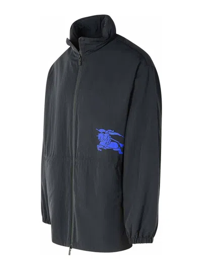 Burberry Black Polyamide Raincoat In Blue