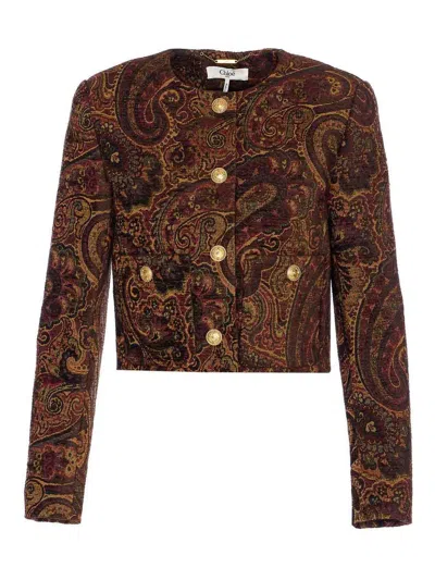 Chloé Jacket In Paisley Pattern Jacquard In Brown