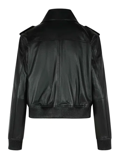 Michael Kors Black Jacket With Classic Collar Ans Ribbed Elastic Trims In Black