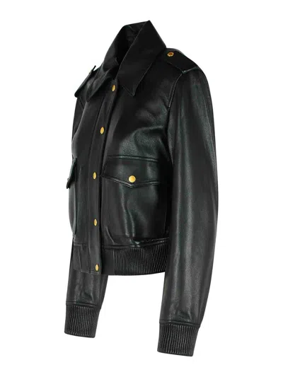 Michael Kors Black Jacket With Classic Collar Ans Ribbed Elastic Trims In Black
