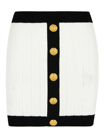 Balmain Mini Skirt In White Viscose Blend