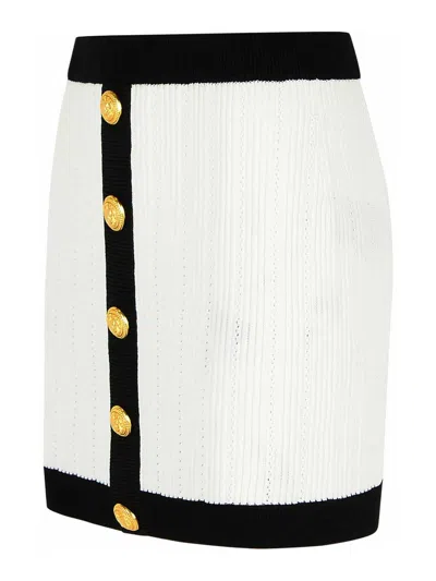 Balmain Mini Skirt In White Viscose Blend