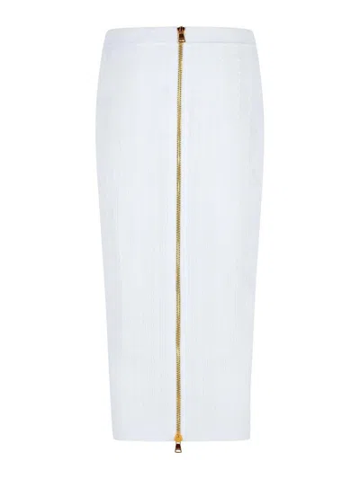 Balmain Long Skirt In White Viscose Blend