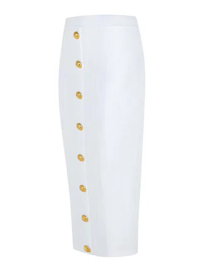 Balmain Long Skirt In White Viscose Blend