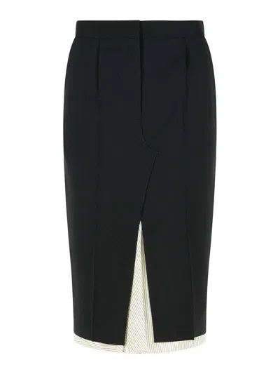 Marni Midi Skirt In Cool Black Virgin Wool