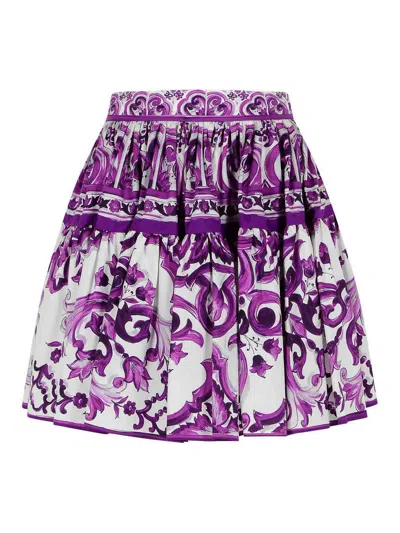 Dolce & Gabbana Short Skirt In Majolica Print Cotton Poplin