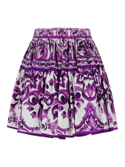 Dolce & Gabbana Short Skirt In Majolica Print Cotton Poplin