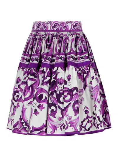 Dolce & Gabbana Short Skirt In Majolica Print Cotton Poplin