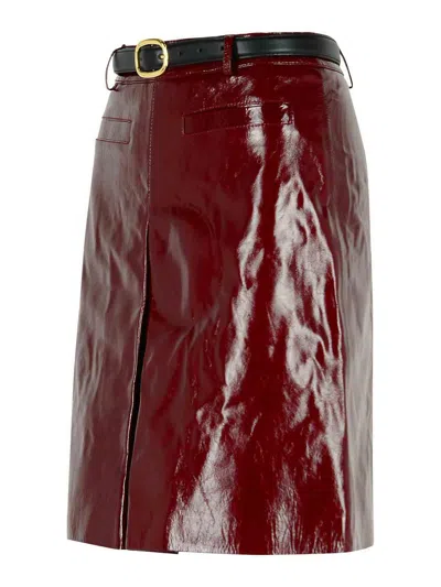 Self-portrait Burgundy Leather Miniskirt
