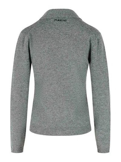 Marni Virgin Wool Cardigan With Contrasting Collar In Gray