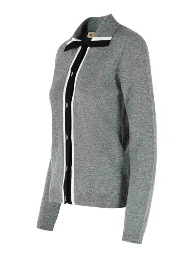 Marni Virgin Wool Cardigan With Contrasting Collar In Gray