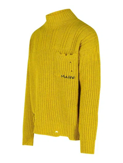 Marni Mustard Virgin Wool Turtleneck Sweater In Yellow