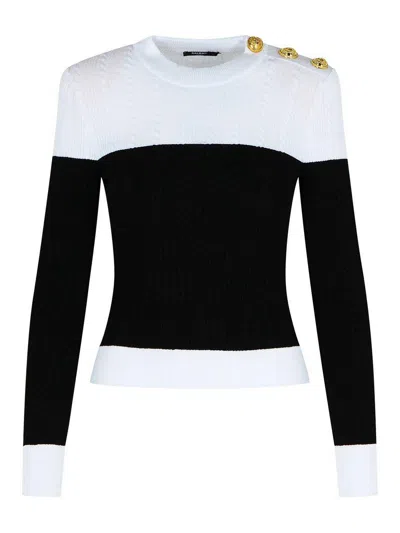 Balmain 3-button Twisted Knit Colorblock Top
