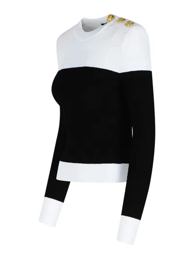 Balmain 3-button Twisted Knit Colorblock Top