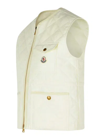 Moncler Vigny White Linen Vest In White