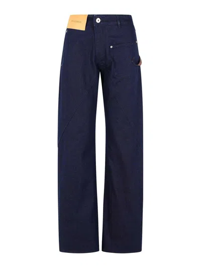 Jw Anderson Workwear Cotton Pants With Blue Twisted Leg In Blue
